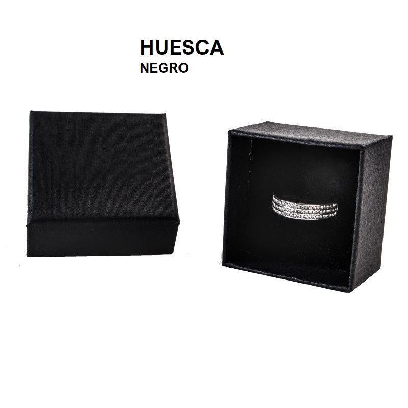 Caja HUESCA negra, sortija / pendientes 51x51x33 mm.